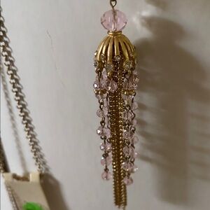 Elegant Gold and Pink Tassel Necklace and Earrings